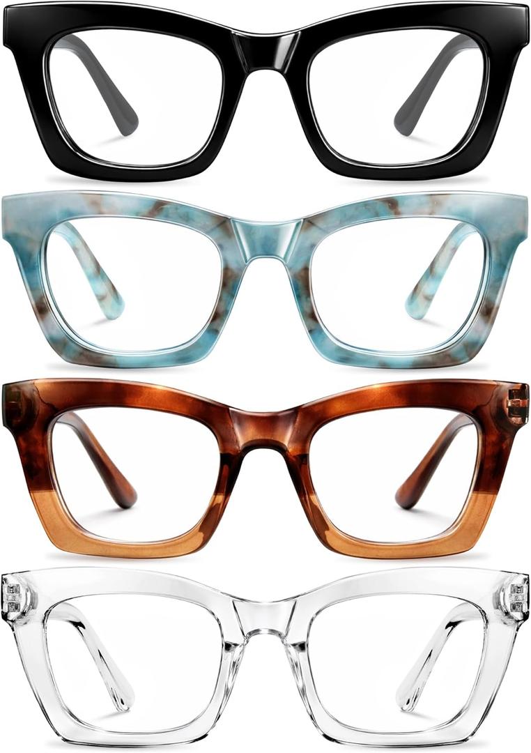 CCVOO Stylish Reading Glasses for Women, Eyeglasses, Blue Light Readers for Women, Computer Eye Glasses, Cheaters (Black + Transparent + Marbel Mint + Leopard-brown) +1.5
