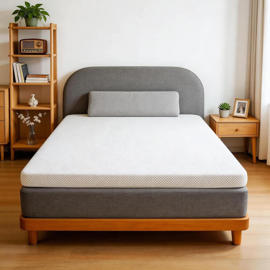 Vie Triomphe 2 Inch Memory Foam Mattress Topper Queen Size Reversible Dual-Layer Design Washable Cover Pressure-Relief Couples Guest Rooms Master Bedrooms 60×80 Inches