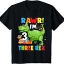 Kids Three Rex Birthday Party Outfit Dinosaur 3 Year Old Boy T-Shirt