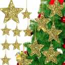 24 Pcs Gold 3D Glitter Star Ornaments for Christmas Tree 3D Small Star Pendant Five Pointed Star Ornaments Hanging for Xmas Tree Home Wedding Party Pentagram Decoration