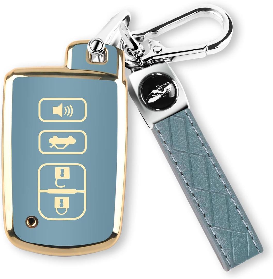 MILD EAST for Toyota Key Fob Cover with Keychain, 4 Button Car Key Case Shell for Tacoma Highlander Corolla Sequoia Camry Tundra Avalon RAV4 4Runner, Golden Edge Soft TPU Easy to Press