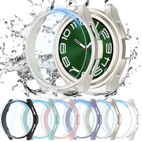 QCKANLJ [6+6Pack] for Samsung Galaxy Watch 6 Classic Screen Protector Case 47mm, Anti-Fog Tempered Glass and Waterproof Hard PC Protective Bumper Cover Compatible with Galaxy Watch6 Classic