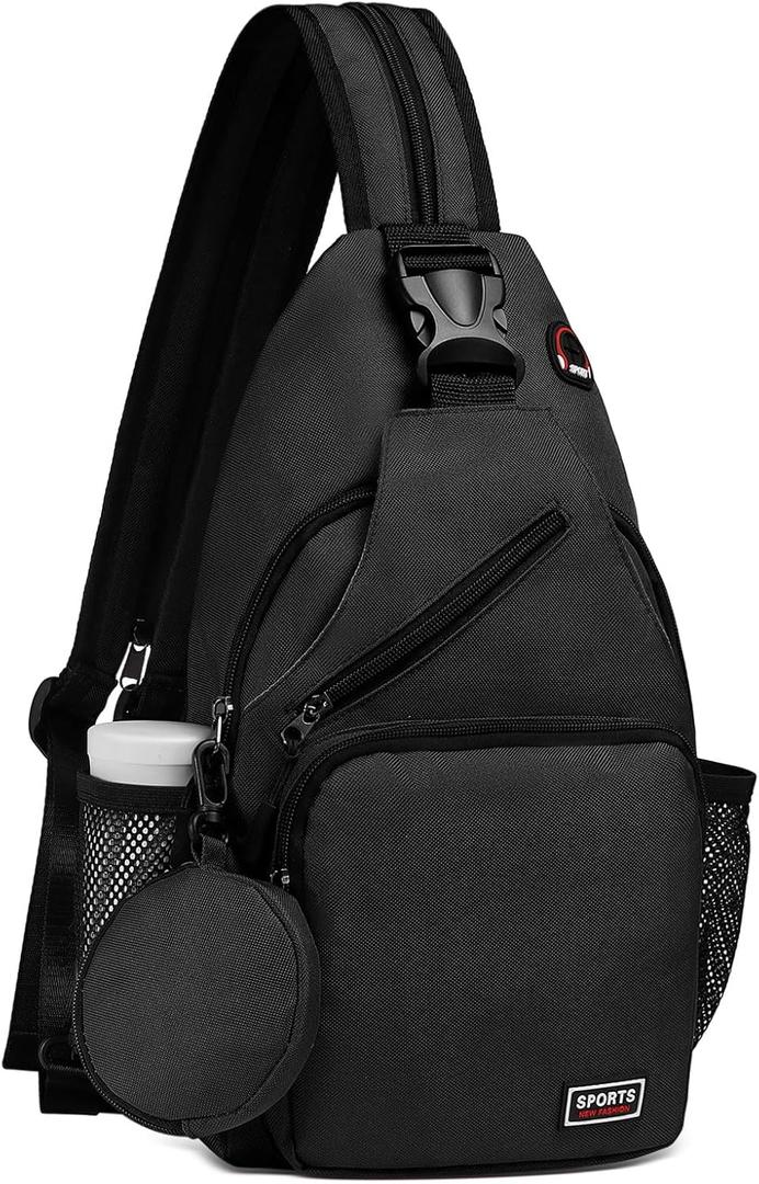 Convertible Sling Bag with Coin Pocket, 11" Tablet Crossbody Mini Backpack with Headphone Jack Casual Pack for Women Men Travel, Black (Large)
