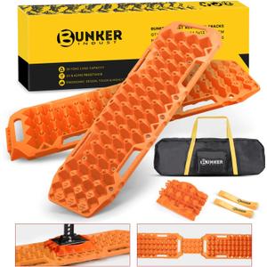 BUNKER INDUST Off-Road Traction Boards with Jack Lift Base,2 Pcs Multifunctional Recovery Track for 4WD UTV SUV Truck-Mud, Snow, Sand Tracks Orange Tire Traction Mat with Carry Bag (Gen 9th)