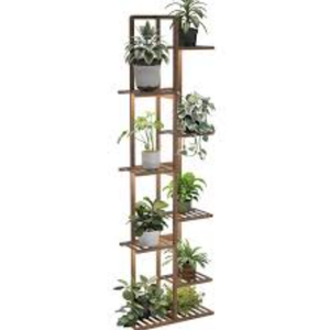 Solatmos Bamboo Plant Stand With Grow Lights Indoor Plants Outdoor Corner Plant Shelf Flower Stands for Living Room Patio Garden Corner Balcony (Brown, 8 Tier)