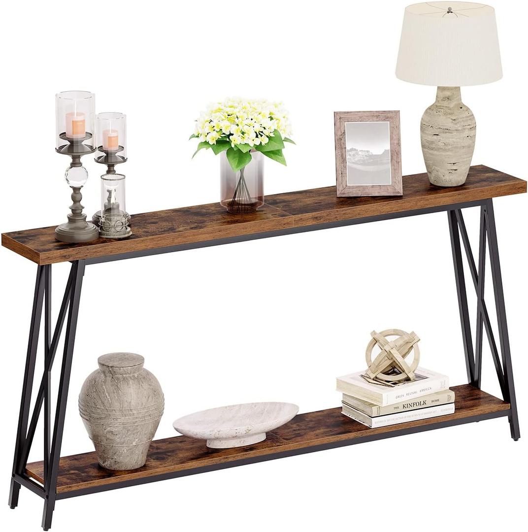 Console Table, 63" Industrial Entryway Table, Extra Long Sofa Table Behind Couch, X-Shaped Support, for Entryway, Hallway, Living Room, Rustic Brown CTHR4801Z