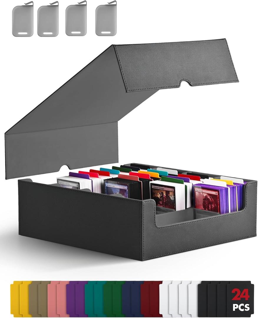 ZLCA Card Storage Box for MTG PTCG, Commander Deck Box Holds 3200+ Cards, Trading Card Storage Case with 4 Stoppers, Card Organizer for TCG Sport Cards(Black)