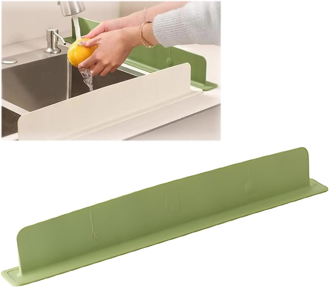 Silicone Sink Splash Guard, 2025 New Silicone Sink Water Retaining Board for Kitchen, Portable Water Retaining Strip Reusable Water Splash Guard for Bathroom Countertop (Silicone, Green)