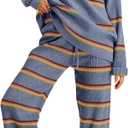 LILLUSORY 2 Piece Sets for Women 2025 Fall Outfits Two Piece Lounge Sets Sweatsuits Striped Knit Sweater Clothes Fashion (Large, Stripes Dustyblue)