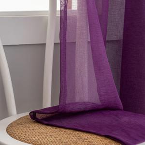 Sheer Curtains 45 Inch Length for Living Room Bedroom, Rod Pocket Polyester Semi Sheer Privacy Drapes, Window Treatments Semi Crinkle Curtain Panels for Kitchen Doorway Divider, Purple, 52" Wx 45"L