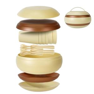 Camping Dishes Picnic Set, Camping Plates Cups and Bowls Set with Spoons and Forks, BPA Free, 17PCS Camping Mess Kit, Plastic Reusable Cutlery Set for 4, Portable Small Size, Not Microwave Safe