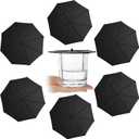 Patelai 6 Pcs Silicone Cup Covers 4.13 Inch Umbrella Coffee Cup Lid Reusable Tea Drink Covers Glass Airtight Seal Heat Resistant Lids Silicone Lids for Cups, Mug, Wine Glass(Black)
