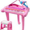 Dollox Keyboard Piano for Kids, 37-Key Toddler Piano Musical Instrument Toy, Electric Keyboard for Girls, 3, 4, 5, 6, 7 Years Old Birthday Gift - Mini Music Toy with Stool (Pink)
