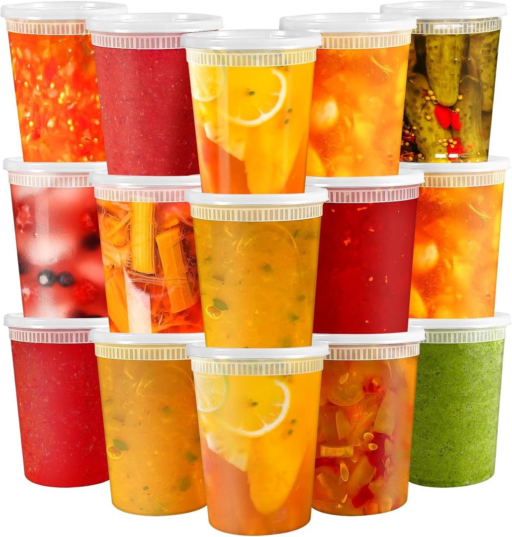 50 Pack 32oz Plastic Deli Food Storage Containers, Clear Soup Containers With Leakproof Lids, Meal Prep Containers, Microwave Dishwasher Freezer Safe
