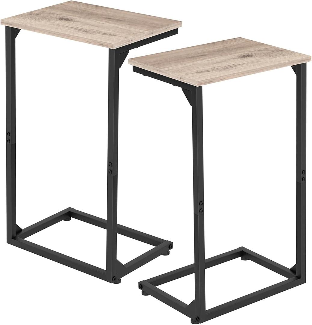 AMHANCIBLE C Shaped End Tables Set of 2, Couch Side Tables That Slide Under, TV Trays for Living Room, Bedroom, Small Space, Sofa, Grey HET02BGY (Greige)
