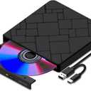 External CD DVD Drive for Laptop USB 3.0 & USB-C Portable DVD Player for CD ROM +/-RW Burner Reader Writer Optical Disc Drive for PC,Mac,Desktop,Windows 11/10/ 8/7/ XP/ 2003/ Vista/Linux