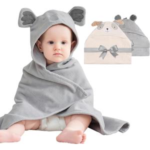 Mooreeke 2 Pack Baby Towels - 100% Cotton Baby Hooded Towels - Soft Baby Bath Towels with Hood for Newborn - Comfort Towels for Baby Girls and Boys - Animal Shaped Design (Puppy & Koala)