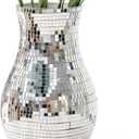 8.7" Disco Ball Flower Vase - Silver Mirrored Mosaic Vase for Centerpieces, Retro 70s Party Decor, Unique Funky Reflective Floral Container for Home, Wedding & Living Room Aesthetics