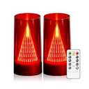 Eebuss LED Flameless Candles with Remote - Battery Operated, Fake Candles for Home Décor Tapered Glowing Pillar Candle Lights Add a Warm and Romantic Atmosphere Set of 2 (D 3"×H 6" 6") (Red)