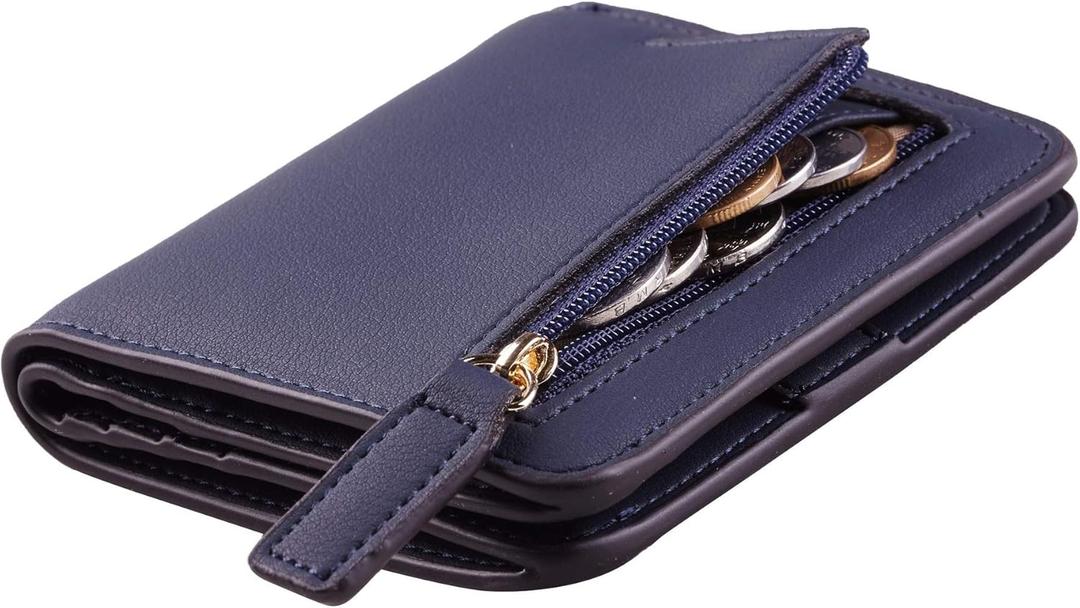 Toughergun Wallet Women Rfid Blocking Small Compact Bifold Luxury Leather Pocket Wallet Ladies Mini Purse with ID Window (03 ReNapa Blue Navy)
