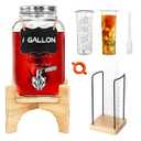 Glass Drink Dispenser with Stand, 1 Gallon Beverage Dispenser for Parties with Cup Holder, Includes Ice & Fruit Infuser, 18/ 8 Stainless Steel Spigot