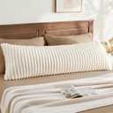 BEDELITE Fluffy Faux Fur Body Pillow Cover with Zipper, Luxury Plush 3D Striped Pillow Cover 20x54 Inches, Super Soft and Cozy Long Body Pillow Pillowcase for Bed Sofa Couch Room Decor(Bright White)
