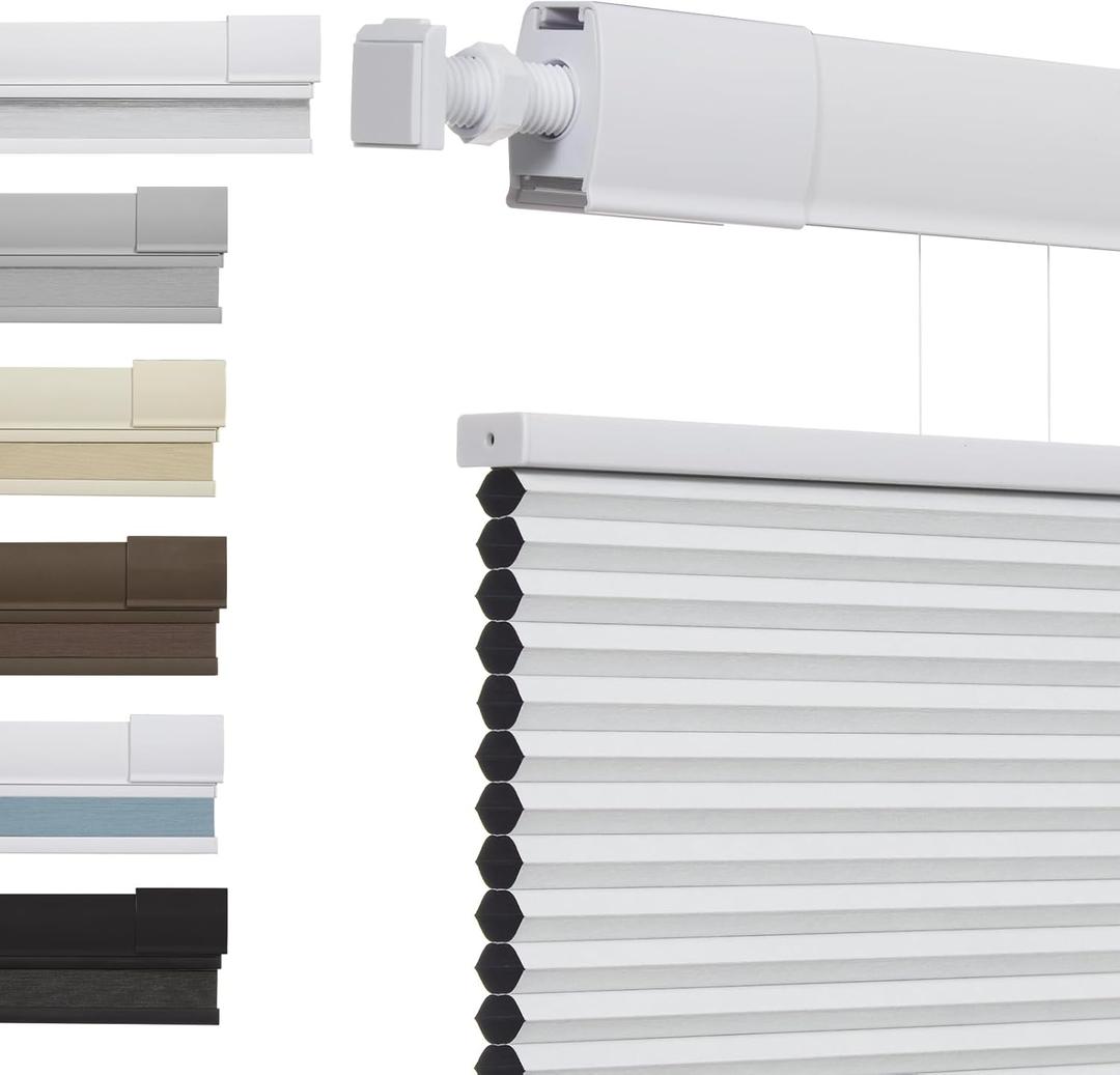 No Tools No Drill Top Down Bottom Up Cellular Shades for Windows, 1" Blackout Fabric, Cordless Honeycomb Blinds for Indoor Window, Thermal Insulated Noise Reduction, Custom Size, White