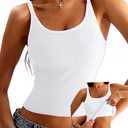 Danysu Women's Tank Tops with Bulit in Bras Scoop Neck Ribbed Fitted Knit Crop Halter Tops Spaghetti Strap Camisole S