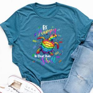 Rainbow Turtle Be Happy In Your Own Shell Autism Awareness T-Shirt, Casual Sporty Tee Sz XXL