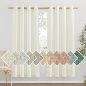 NICETOWN Off White Curtains Linen Blend for Bedroom, Vintage Grommet Thick Flax Semi Sheer Privacy Added Window Treatment Light Filtering for Flat/Apartment, 55" W x 72" L, 2 Panels (Cream)