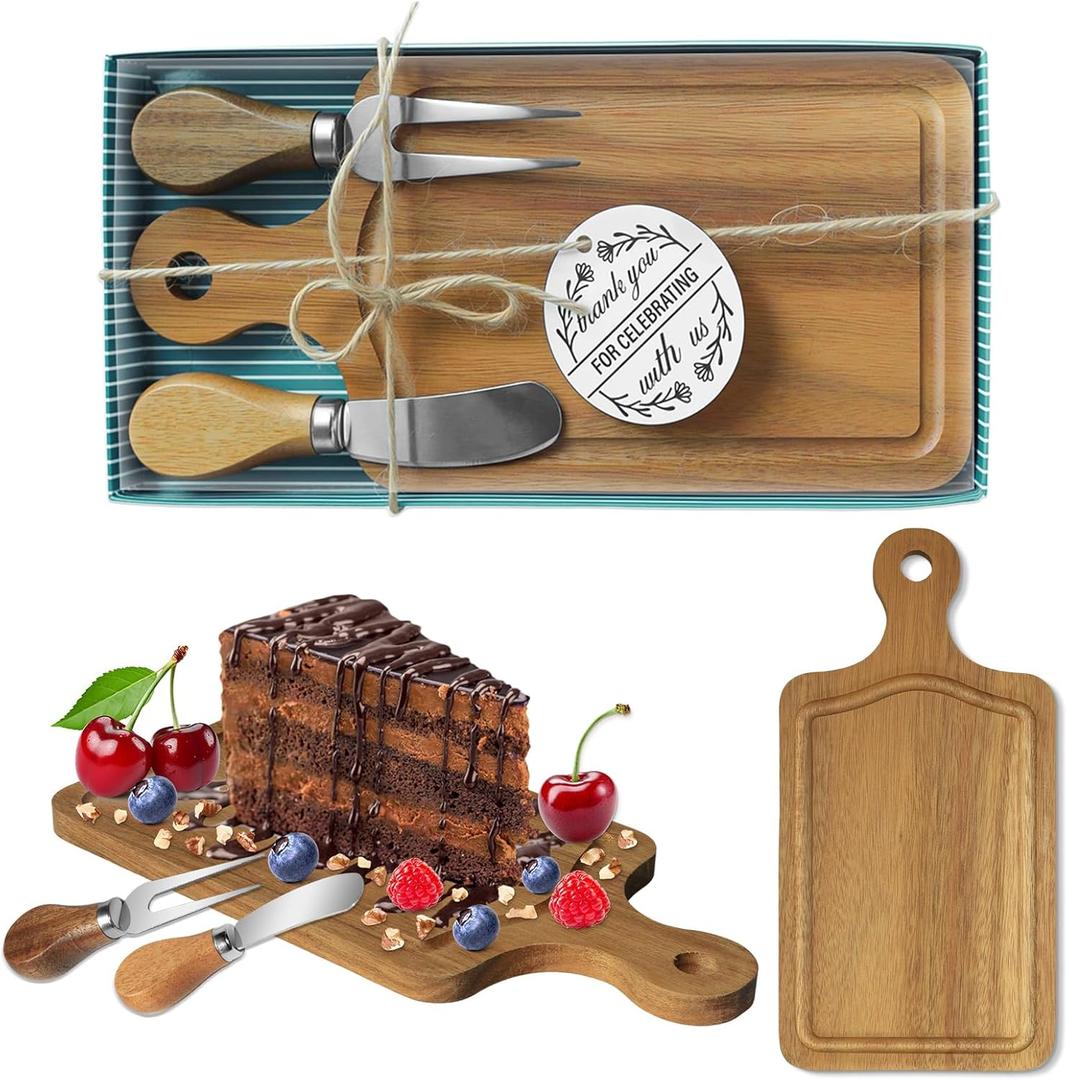 AZEAM 1 Set Baby Bridal Shower Prizes for Game Winners, Acacia Mini Cheese Board Set with Knives Forks and Present Box, Small Charcuterie Board Bulk for Party Wedding Guests Present