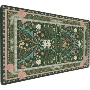 Floral XXL Desk Mat: Extra-Large Anti-Slip Mouse Pad with Stitched Edges for Office & Home, Cute Aesthetic Keyboard Mat and Desk Decor for Women. (Dark Green Floral)