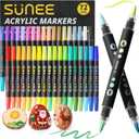 SUNEE 72 Colors Acrylic Paint Markers, 36 Pack Brush Tip Paint Pens with Automatic Ink Control System, Coloring Markers for Metal, Rock, Ceramic, Wood, Canvas, Glass, DIY Crafts Art Supplies Kit