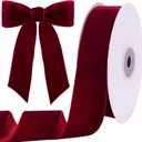 10 Yards Burgundy Velvet Ribbon 1 1/2 Inch for Christmas Tree,Velvet Christmas Ribbon for Gift Wrapping Crafts Bow Wreath Holiday Decorations (Burgundy)