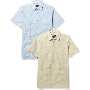 Suslo Couture Men's Adult Short Sleeve Linen Look Guayabera Button Down
 S 2 Pack