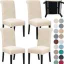 SPRINGRICO 4 Pack Dining Room Chair Covers with seat Belt, Stretch Parsons Chair Slipcover Washable Kitchen Dining Chair Cover Removable Seat Protector Set of 4, S2- Beige