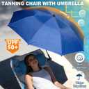 Luxfero 3-in-1 Beach Lounge Chair with Umbrella, Sun Tanning Chair with Face Hole&5-Position Recliner, Folding Lounge Chair Outdoor Lay Flat, Max 350lbs,Portable Tanning Chair with Pillow&Pocket-White
