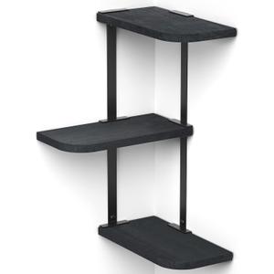 Love-KANKEI Corner Shelf Wall Mount of 3 Tier Rustic Wood Floating Shelves for Bedroom Living Room Bathroom Kitchen Office and More Black
