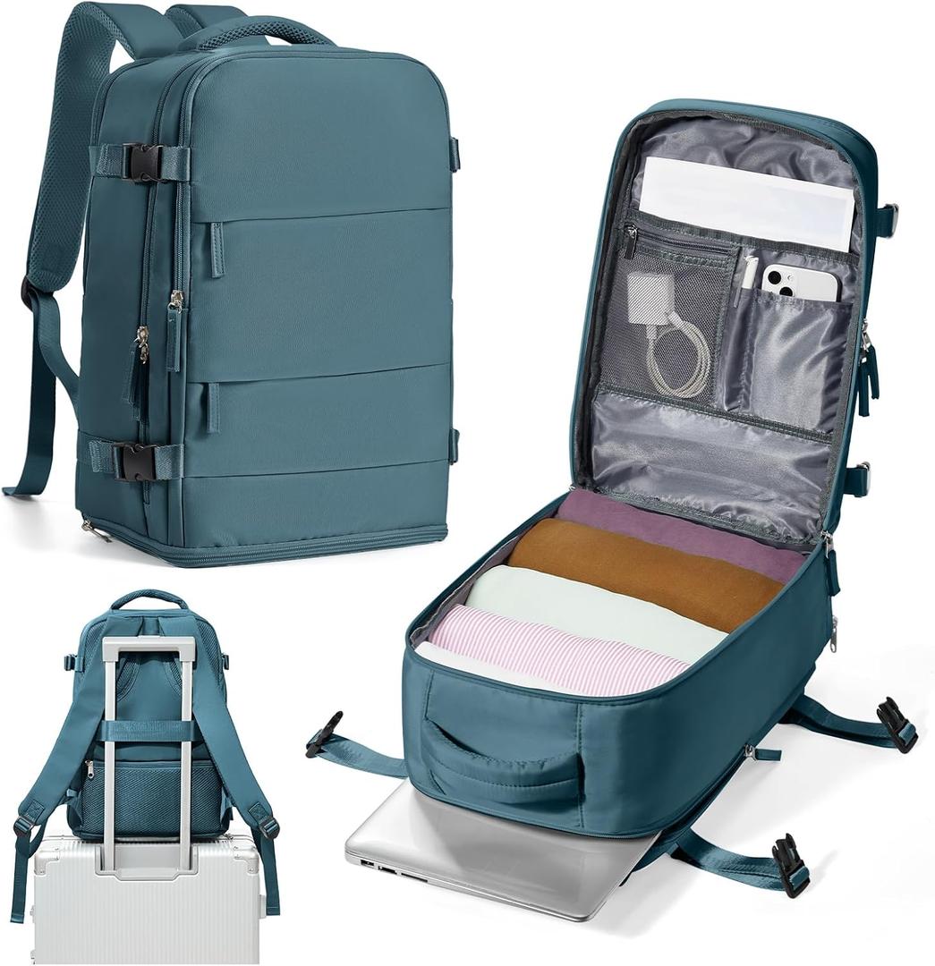 Travel Backpack for Women Men,Carry On Backpack,14inch Laptop Backpack Airline Approved,Water Resistant Luggage Daypack with Shoe Pouch,Casual Backpack for Weekender Business Trip,Peacock Blue (Small)