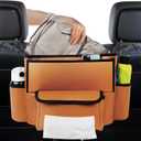 Car Purse Holder Between Seats, Car Seat Purse Handbag Holder, Automotive Consoles Organizers Storage Barrier Car Interior Accessories, Leather Large Capacity (Brown) (for SUV)