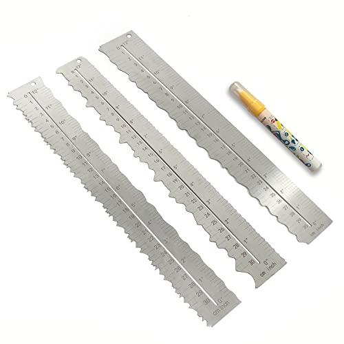 UPTTHOW 3PCS Stainless Steel Metal Paper Tearing Ruler Craft Ruler for Cutting Paper to Wavy Line Jagged and Irregular Edges 12'' Measuring Tool for Engineering School Office Architect and Drawing