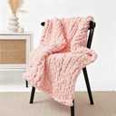 Chunky Knit Blanket Throw 40"×40", Chenille Throw Blankets, Handmade Warm & Cozy Blanket Couch Bed Home Decor, Soft Breathable Fleece Banket, Christmas for Couch Bed Sofa Best Gift (Pink), 40\"x40\"