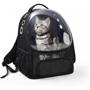 Amazon Basics Pet Carrier Backpack for Small Cats & Dogs, Collapsible Travel Carrier with Bubble Window & Breathable Mesh, Foldable for Travel, Black