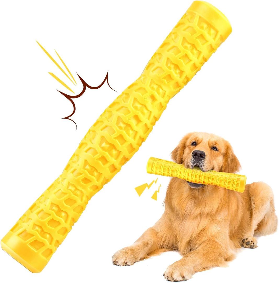 Dog Squeaky Toys Interactive Dog Toys for Aggressive Chewers Tough Rubber Chew Toys for Medium/Large Breed, Indestructible Puppy Chew Toys for Teething (Yellow)