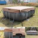 LXKCKJ 7x13 FT Rectangular Pool Cover for Above Ground Pool, Solar Oval Pool Cover Protection with Tensioner, Ideal for Rectangular/Oval Frame Pool Waterproof & UV-Resistant (Brown)