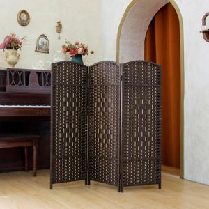 Compact 3 Panel Short Room Divider, 47.2 Inch Tall Double-Sided Rattan Folding Privacy Screen for Home & Office,Dark Brown
