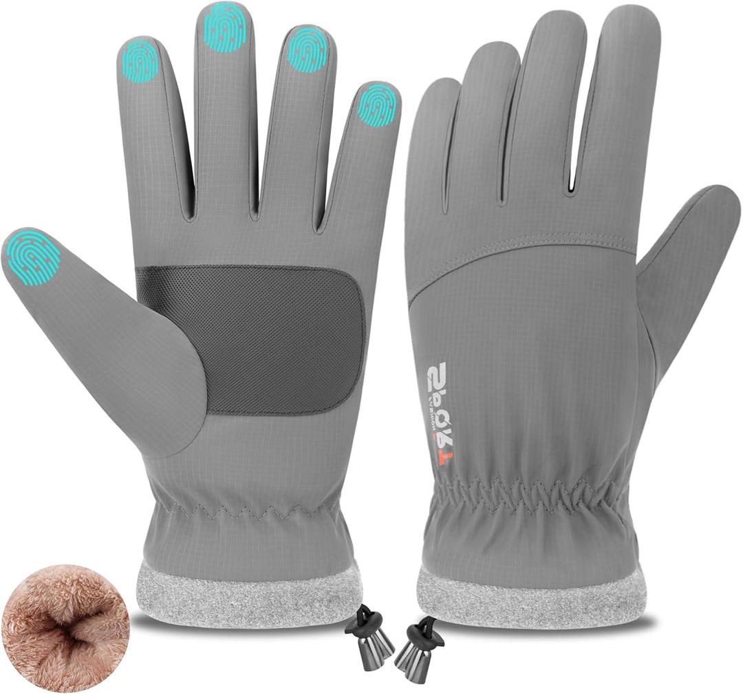 FZ FANTASTIC ZONE Winter Waterproof Ski Snow Gloves for Men Women,Warm Touchscreen Gloves for Cold Weather Driving Run Gift (X-Large, Light Grey)