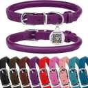 BRONZEDOG Rolled Leather Dog Collar for Small Medium Large Dogs with QR ID Tag (L: 16-18 Inch, Plum)