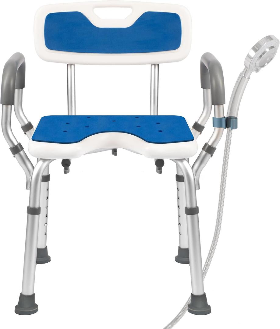 Shower Chair with Arms and Back Heavy Duty 330lbs, Shower Chair for Inside Shower, Shower Seat for Inside Shower Bathroom Chair with Cutout Seat & Cold-Proof Pads, Tools-Free Assembly