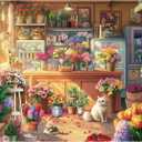 Flower Colorful Shop Puzzle 1000 Pieces for Adults, Spring Floral Plant Cabin Jigsaw Puzzle, Vintage Garden Cat Nature Puzzles
